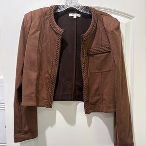 Brown Braided-Trim Cropped Blazer - Women